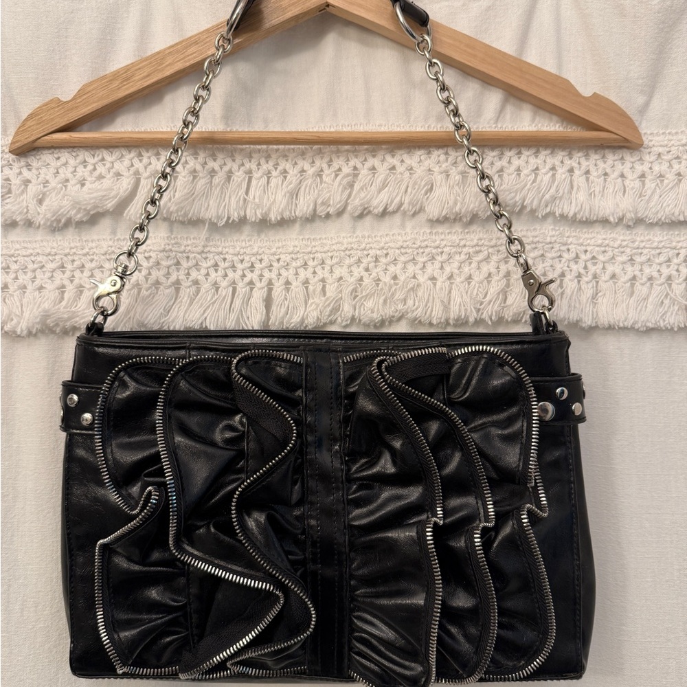 White House Black Market Black Ruffle Chain Shoulder Bag
